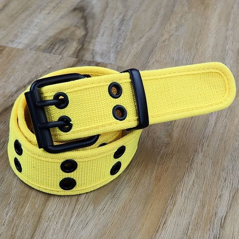 🔸️Unisex Yellow Double Grommet Canvas Belt Small